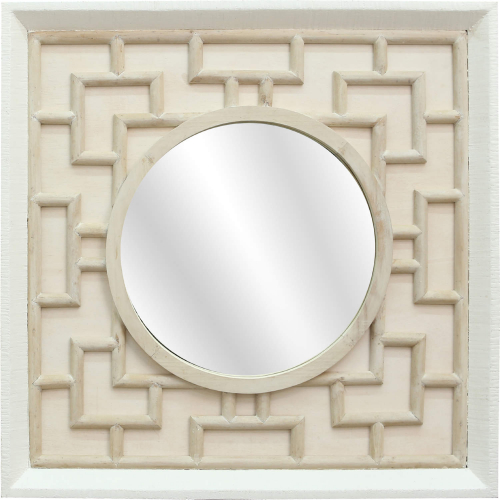 Finbar Wall Mirror in White Composite & Rattan