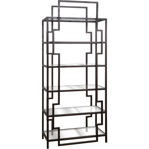 McGuire Bookcase in Antique Black Metal & Glass