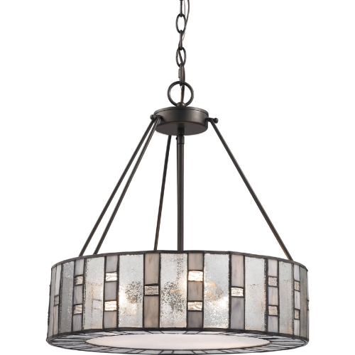 Ethan 3 Light Chandelier in Tiffany Bronze & Mercury Glass w/ Clear Rippled & Gray Art Glass