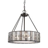 Ethan 3 Light Chandelier in Tiffany Bronze & Mercury Glass w/ Clear Rippled & Gray Art Glass