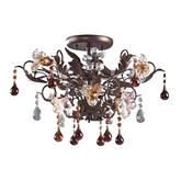 Cristallo Fiore 3 Light Semi Flush Mount Light in Deep Rust with Hand Blown Florets