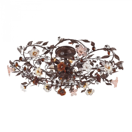 Cristallo Fiore 6 Light Semi Flush Mount Light in Deep Rust with Hand Blown Florets