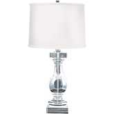 Crystal 28"H 1 Light Table Lamp in Clear Crystal & White Fabric