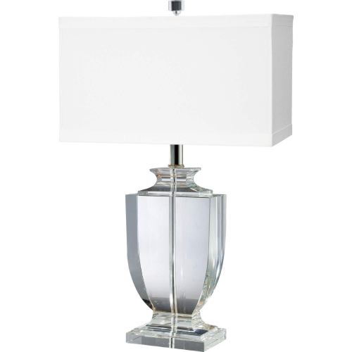 Crystal 27"H 1 Light Table Lamp in Clear Crystal & White Fabric