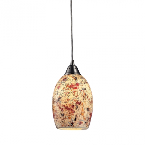 Avalon 1 Light Pendant Light in Satin Nickel w/ Hand Painted Crackled Glass