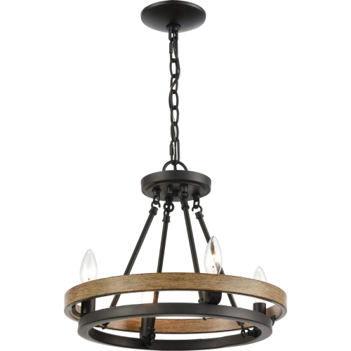 Ramsey 16"W 4 Light Chandelier in Black & Aspen Finish Metal