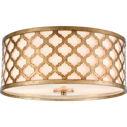 Arabesque 15"W 2 Light Flush Mount in Bronzed Gold & Frosted Glass