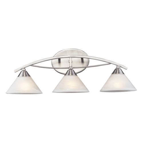 Elysburg 3 Light Bath Vanity Fixture in Satin Nickel & Marblized White Glass