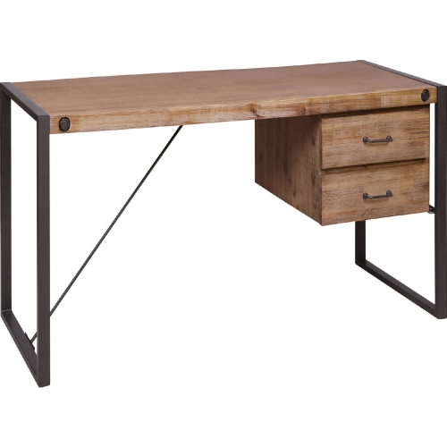 Armour Square Desk in Grey Bronze Metal & Saw Cut Wood