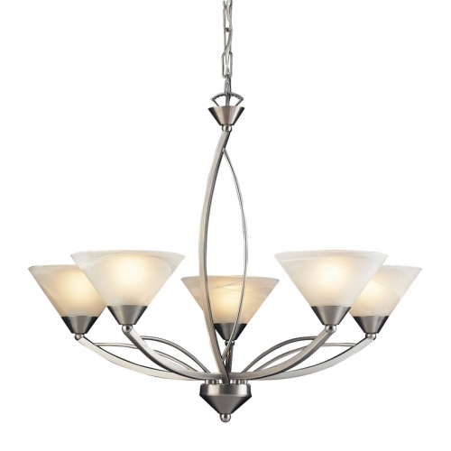 Elysburg 5 Light Chandelier in Satin Nickel w/ Marblized White Glass