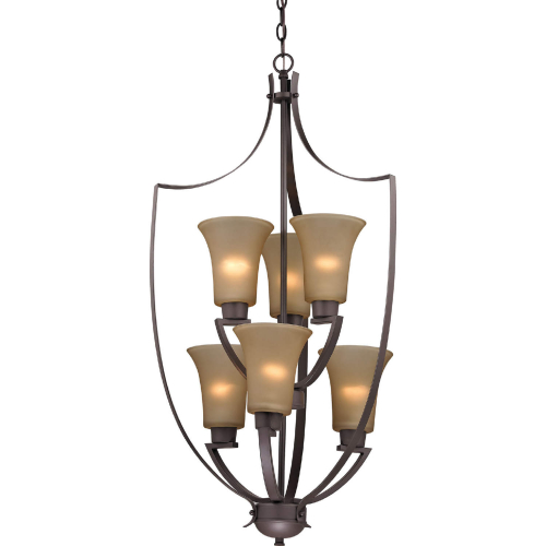 Foyer 6 Light Chandelier in Oil Rubbed Bronze w/ Light Amber Glass