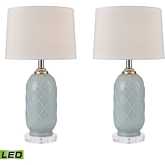 La Joliette 24"H 2 Light Table Lamp in Pale Blue Glass (Includes LED Bulb) (Set of 2)