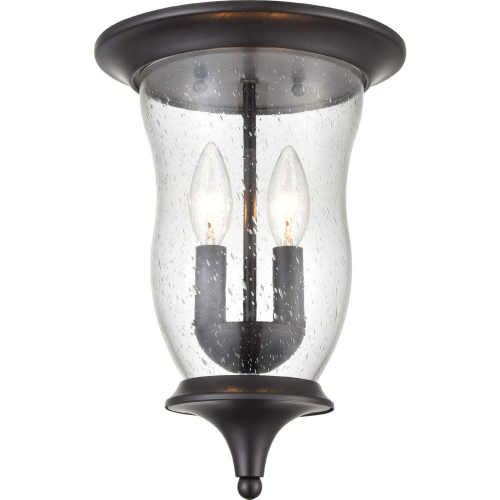 Trinity 9"W 2 Light Outdoor Flush Mount in Oil Rubbed Bronze & Seeded Glass