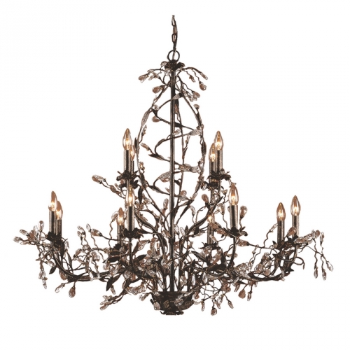 Circeo 12 Light Chandelier in Deep Rust w/ Crystals