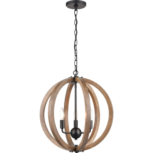 Barrow 18"W 3 Light Chandelier in Matte Black Metal & Wood