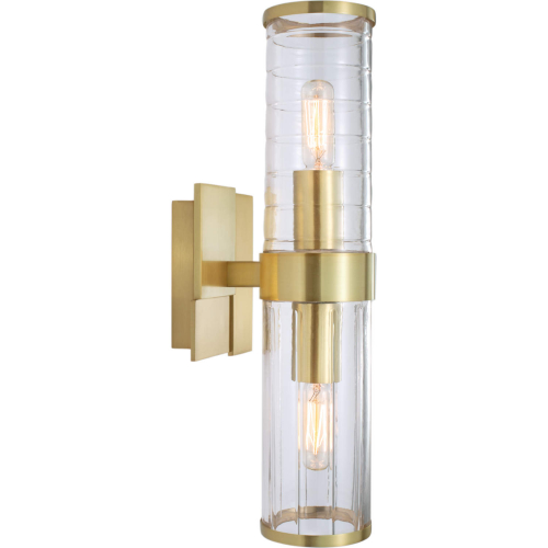 Stripe Wall Sconce in Satin Brass Metal & Striped Clear Glass