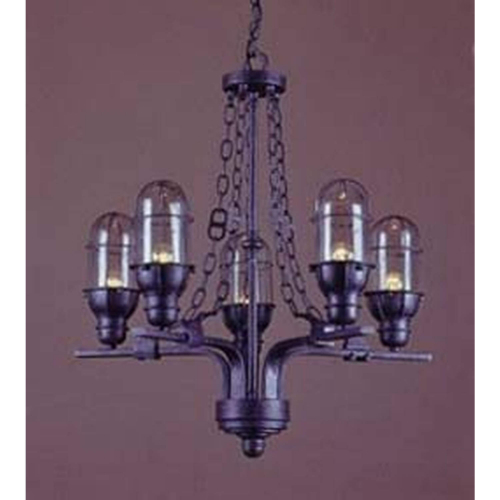 5 Light Chandelier in Metal & Glass