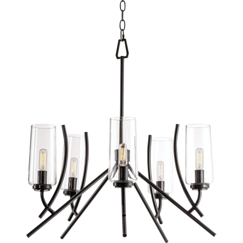 Tulip Chandelier in Acid Dipped Black Metal & Glass