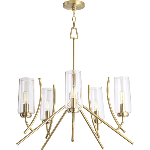 Tulip Chandelier in Satin Brass & Clear Glass