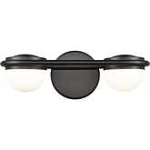 Nelly 14"W 2 Light Vanity Light in Black Metal & Opal White Glass