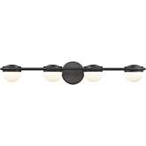 Nelly 31"W 4 Light Vanity Light in Black Metal & Opal White Glass