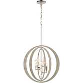 Retro Rings 19"W 5 Light Chandelier in Beechwood Metal & Nickel