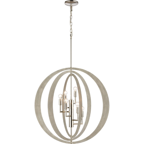 Retro Rings 26"W 6 Light Chandelier in Beechwood Metal & Nickel