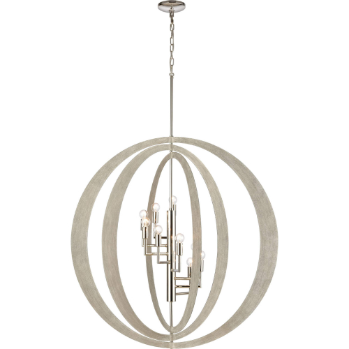 Retro Rings 36"W 9 Light Chandelier in Beechwood Metal & Nickel