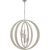 Retro Rings 36"W 9 Light Chandelier in Beechwood Metal & Nickel