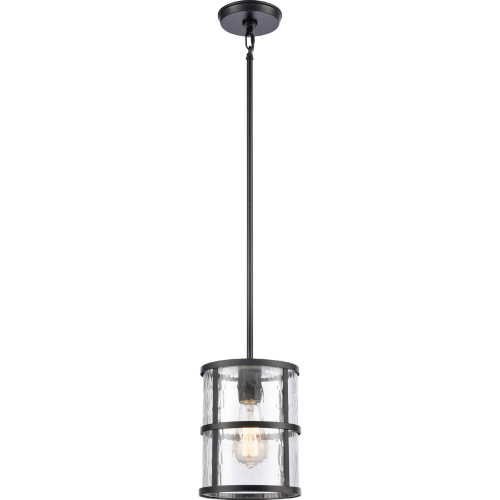 Solace 7"W 1 Light Ceiling Pendant Light in Matte Black Metal & Ripple Glass