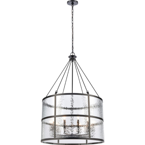 Solace 30"W 10 Light Pendant in Matte Black Metal & Ripple Glass