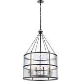 Solace 30"W 10 Light Pendant in Matte Black Metal & Ripple Glass