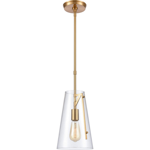 Trustle 7"W 1 Light Ceiling Pendant Light in Satin Brass Metal & Clear Glass