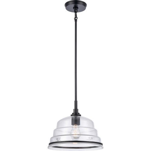 Boyer 11"W 1 Light Pendant in Matte Black Metal & Clear Glass