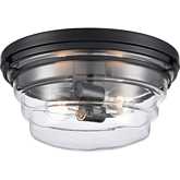 Boyer 14"W 2 Light Flush Mount in Matte Black Metal & Clear Glass