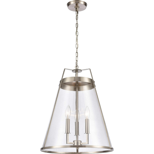 Judy 16"W 3 Light Pendant in Satin Nickel Metal & Clear Glass