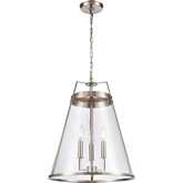 Judy 16"W 3 Light Pendant in Satin Nickel Metal & Clear Glass