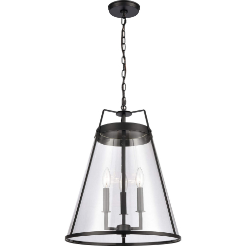 Judy 16"W 3 Light Pendant in Matte Black Metal & Clear Glass