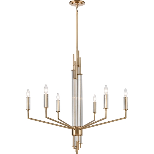 Serena 34"W 6 Light Chandelier in Satin Brass & Glass Rods