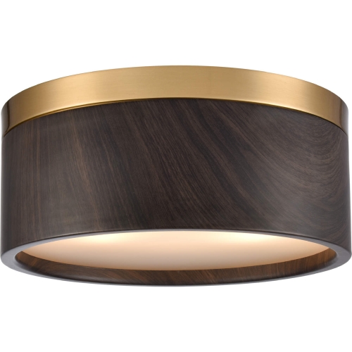 Engel 12"W 2 Light Flush Mount in Satin Brass & Ebony Woodgrain Metal