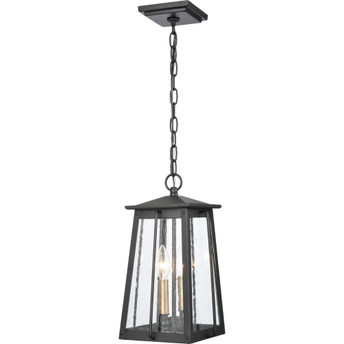 Kirkdale 9"W 2 Light Outdoor Pendant in Black Metal & Seeded Glass