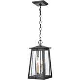 Kirkdale 9"W 2 Light Outdoor Pendant in Black Metal & Seeded Glass