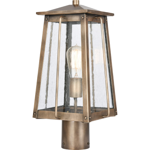 Kirkdale 17"H 2 Light Outdoor Post Light in Vintage Brass & Seeded Glass