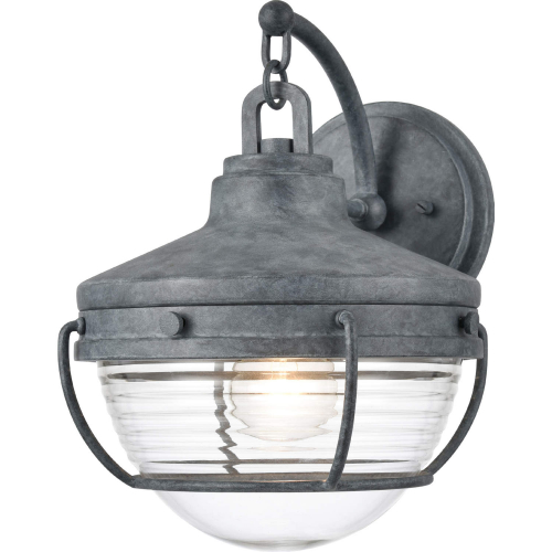 Eastport 12"H 1 Light Outdoor Wall Sconce in Aged Zinc & Ribbed Glass