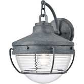 Eastport 14"H 1 Light Outdoor Wall Sconce in Aged Zinc & Ribbed Glass