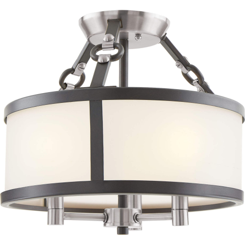 Armstrong Grove 13"W 3 Light Semi Flush Mount in Espresso Nickel & Frosted Glass