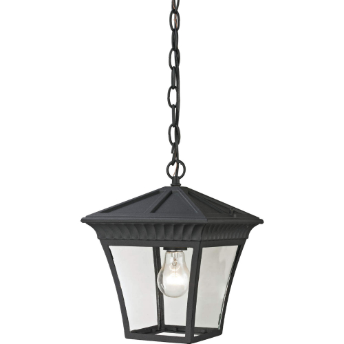 Ridgewood 9"W 1 Light Outdoor Pendant in Textured Black Metal & Glass