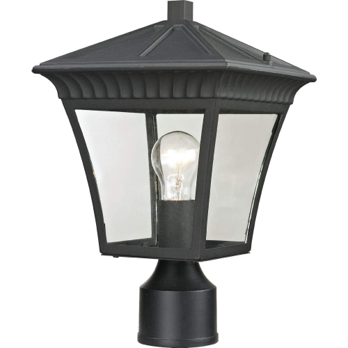 Ridgewood 15"H 1 Light Outdoor Post Light in Textured Black Metal & Glass