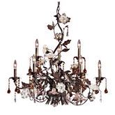 Cristallo Fiore 9 Light Chandelier in Deep Rust w/ Hand Blown Florets