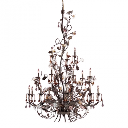 Cristallo Fiore 18 Light Chandelier in Deep Rust w/ Hand Blown Florets